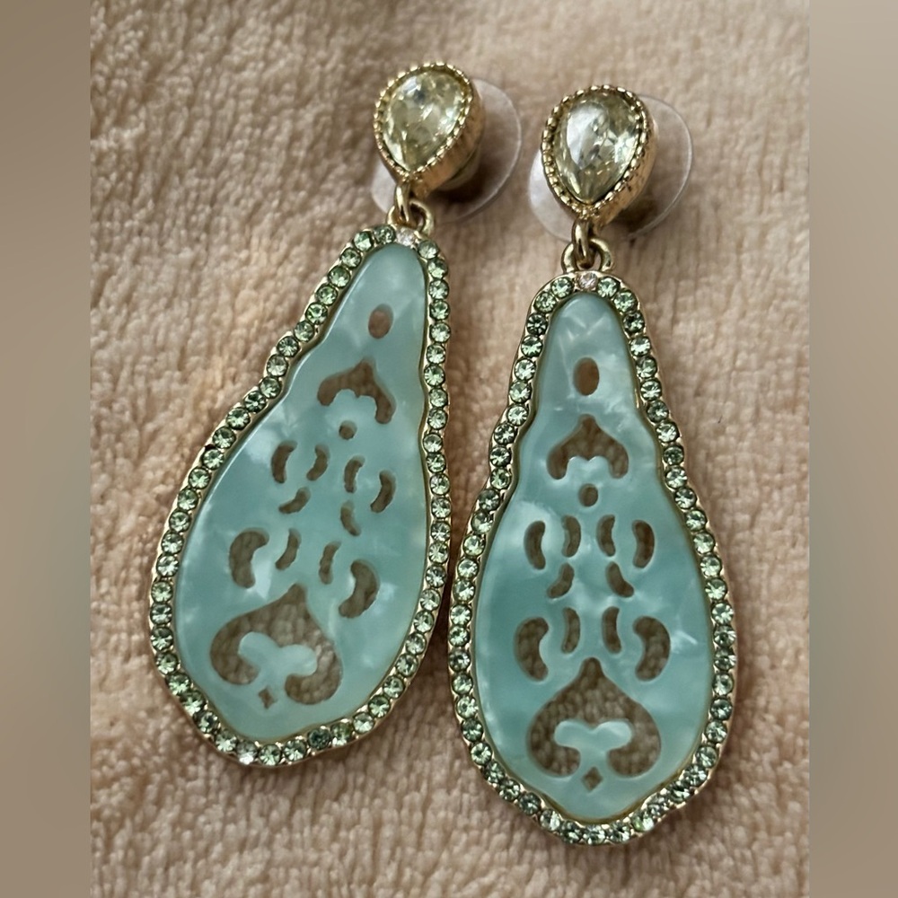 lonna & lilly Gold and Mint Teardrop Pave Earrings. EUC - Picture 4 of 5